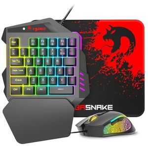 PS4-toetsenbord en muis, ingebouwde adapter/omvormer, geschikt voor PS3/PS4/Xbox One, Xbox 360/Nintendo Switch, Plug and Play, Gaming Mouse 3200 DPI, RGB Gaming Keyboard, Zwart