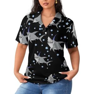 Grappige Shark Star dames poloshirts met korte mouwen casual T-shirts met kraag golfshirts sport blouses tops 4XL