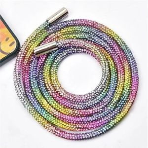 Trekkoord koord 2 stuks strass trekkoord voor joggingbroek touw kristal glanzend rond koord vervanging string rubberen slang diamant trim trekkoord (kleur: regenboog)