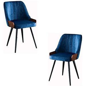 GEIRONV 2 stuks eetkamerstoelen, fluwelen zitting keuken stoelen zwart metalen benen fauteuil woonkamer slaapkamer receptie stoelen Eetstoelen (Color : Blue)