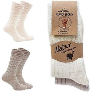 MOUNTREX Alpaca Sokken, Wollen Sokken voor Dames en Heren - Dikke Gebreide Wintersokken - 2 Paar, Ecru/Beige, 35-38