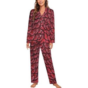 Red Dragon Scales Vrouwen Lange Mouw Button Down Nachtkleding Zachte Nachtkleding Lounge Pyjama Set 2XL