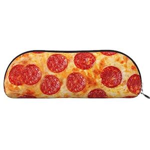 IguaTu 3D Pizza Pepperoni lederen pennenetui - make-uptas met gladde ritssluiting - muntentas - organizer voor kantoorbenodigdheden, Zilver, Eén maat, Schooltas