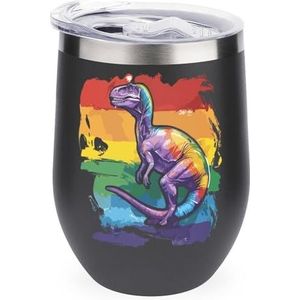 Dinosaurus in Regenboog Vlag LGBT Pride 12oz Wijn Tumbler Met Deksel Roestvrij Staal Cup Dubbelwandige Vacuüm Geïsoleerde Koffie Mok