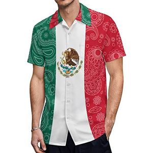 Mexicaanse paisley vlag heren Hawaiiaanse shirts korte mouw casual shirt button down vakantie strand shirts XL