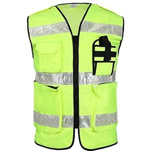 Fluorescerend Vest Multi -zakken reflecterend veiligheidsvest met rits, fietsconstructiewerkvest Reflecterend Harnas (Color : Grün, Size : Large)
