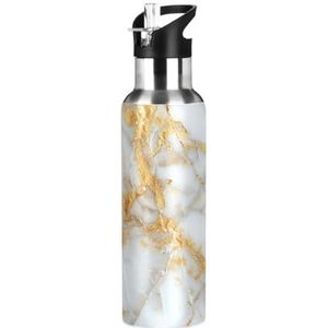 Marmeren Textuur Minerale Witte Water Fles Geïsoleerde Grote 1L Rvs Sport Vacuümfles met Stro Lekvrij voor Reizen Koffie