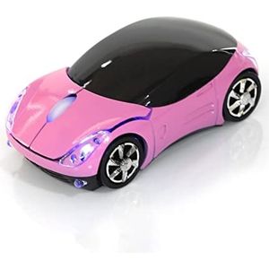 2.4G auto-vormige draadloze muis, 1600 DPI optische muis, 2,4 GHz draadloze transmissie, 3 knoppen met scrollwiel, voor pc, laptop, tablet, gamingkantoor(roze)