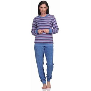 Normann - Damespyjama - Blauw-melange - Badstof - Lange Mouwen - Elegant Strependesign