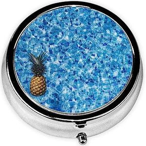Ananas in het zwembad bedrukte pillendoos, mini klein pillendoosje draagbare medicijnpillenorganisator reizen pillendoos met 3 componenten