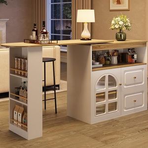 boorbin 360° draaibare eetbar, eenvoudig + modern + multifunctioneel, 5 legplanken + snackrek, draaibaar dressoir, voor slaap/woon/eetkamer (wit)