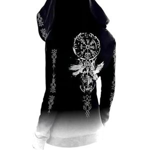 MYZTTZR Viking 3D Opdruk Zip Hoodie voor Mannen Noordse Mythologie Tatoeage Vrouwen Cape Sweatshirt Middeleeuws Cosplay Cadeau,Norse runes,3XL