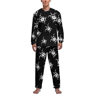 Tribal Turtle Hibiscus Bloemen Zachte Heren Pyjama Set Comfortabele Lange Mouw Loungewear Top En Broek Geschenken L