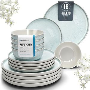 Aardewerk - Servies Set Ibiza - Licht Beige-blauw - 18-delig - Voor 6 Personen