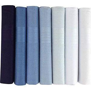 7 stuks zakdoeken voor heren, 100% katoen, blauw gekleurd, blauw, Eén maat