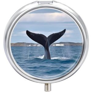 3 Compartiment Kleine Pillendoos Reizen Geneeskunde Pil Organizer met Spiegel Vochtbestendige Pillen Case Walvis Staart Draagbare Pocket Geneeskunde Organizer Ronde Vitamine Organizer Box