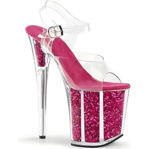 WDUDSUDUW 7.9In flitsende platform transparante stiletto zeer hoge hakken sandalen/pooldansende model catwalk sandalen met hoge hakken met hoge hakken,Rose red,40.5 EU