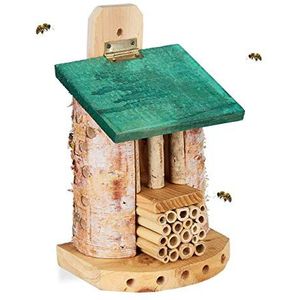 Relaxdays insectenhotel, nestkast voor wilde bijen & wespen, tuin, balkon, bijenhotel HxBxD 22,5x16x8,5 cm, natuur-groen