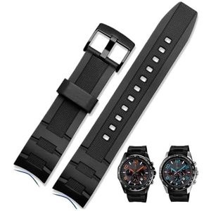 22mm gebogen uiteinde siliconenrubber horlogeband geschikt for Casio EFR-516/EFR-303L EFR-303/304 EFR-516PB Horlogeband Sportarmband (Color : Black-black, Size : 22mm)