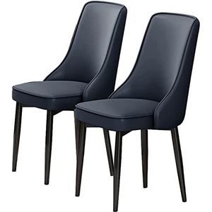 GEIRONV Eetkamerstoelen set van 2, PU-leer moderne hoge rugleuning gewatteerde zachte zitting koolstofstalen poten for lounge eetkamer keuken slaapkamer stoelen Eetstoelen (Color : Dark Blue, Size :