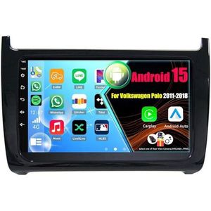 Android 15 2 Din Autoradio 9in Auto Stereo voor Volkswagen Polo 2011-2018 met Draadloze Carplay Android Auto Bluetooth GPS Navigatie(8Core(2+32GB))