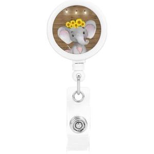 OPSREY Zonnebloem Olifant Houten Vloer Gedrukt Intrekbare Badge Houder Badge Reel Clip Met Sleutelhanger Riem Clip