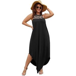 voor vrouwen jurk Plus tankjurk met asymmetrische zoom en luipaardprint (Color : Noir, Size : 4XL)