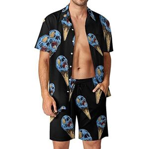 Skull Ice Cream Hawaiiaanse bijpassende set 2-delige outfits button-down shirts en shorts voor strandvakantie