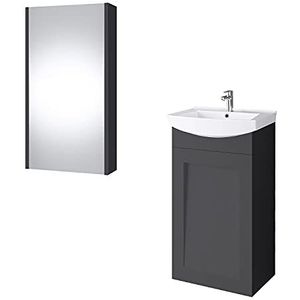 Planetmöbel Wastafelonderkast keramische wastafel spiegelkast gasten toilet badkamermeubel set 45cm mat (antraciet mat)
