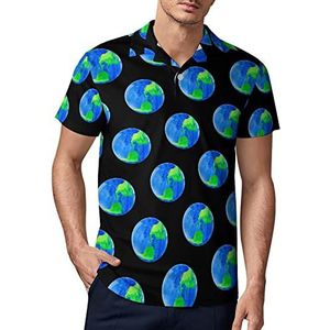 Earth with Aquarel golfpoloshirt voor heren, zomer, korte mouwen, casual, sneldrogende T-shirts, M
