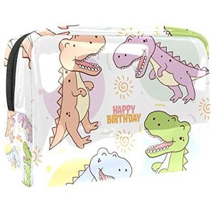 Leuke Dinosaurus T REX Gelukkige Verjaardag Print Reizen Cosmetische Tas voor Vrouwen en Meisjes, Kleine Waterdichte Make-up Tas Rits Pouch Toiletry Organizer, Meerkleurig, 18.5x7.5x13cm/7.3x3x5.1in, Modieus