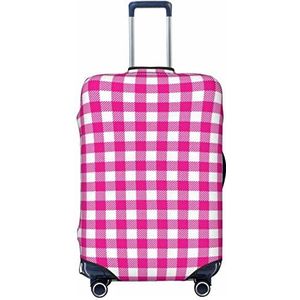 CARRDKDK Gradiënt blauwe denim bedrukte kofferhoes, bagagebeschermer kofferhoes, individuele bagagehoezen met hoge elasticiteit (S, M, L, XL), Roze Plaid, L(35.6''H x 24.2''W)