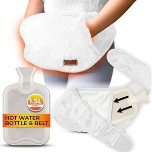 Warmwaterkruik Riem - 1,5L Omwikkelbare Warmwaterkruik - Luxe, Zachte en Draagbare Warmwaterkruik voor Menstruatiepijn (Wit)