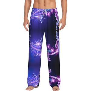 Vlinder Paars Heren Lange Lounge Wear Broek Nachtkleding Pyjama Bottoms Nachtkleding Met Zakken En Trekkoord, Wit, S