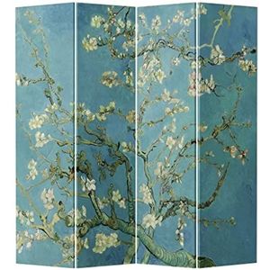 Fine Asianliving Kamerscherm Scheidingswand B160xH180cm 4 Panelen Van Gogh Amandelbloesem Canvas Scherm Twee-zijdig Print Art 203-414