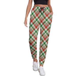 Rode Groene Geruite Joggingbroek voor Vrouwen Hoge Taille Joggers Toevallige Lounge Broek Met Zakken Voor Workout Running