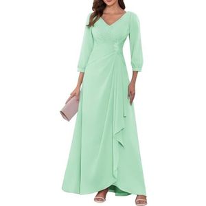 KIYNE Dames lange mouwen moeder van de bruid jurken ruches geplooide chiffon formele jurk avond party jurk, mintgroen, 32