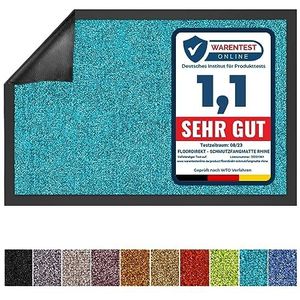 Floordirekt - Schoonloopmat 'Monochroom' | vele maten, vele kleuren | lengte op maat | antislip, wasbare deurmat | 120 x 100 cm | blauw