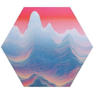 DEQORI Hexagon Wandbehang, zelfklevend, 150 x 130 cm, kleur overstroming in de bergen, textielcanvas, verwijderbaar, decoratief en vormvast, voor woonkamer, kantoor, hal of kinderkamer