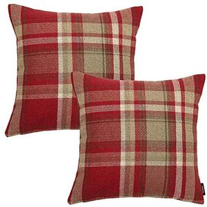 McAlister Textiles Set van 2 Heritage Rode Tartan Geruite Kussens Met Vulling Vierkante Kussens Voor Bed of Sofa 43x43 Cm - 17x17 Inch