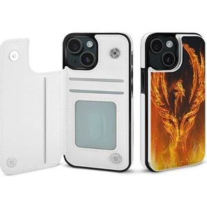 Phoenix Vogel in vlammen portemonnee flip hoesje voor iPhone 15/iPhone 15 Plus/iPhone 15 Pro/iPhone 15 Pro Max Stand Cover met kaartsleuven houder