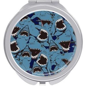 Angry Shark Compacte spiegel ronde zak make-up spiegel dubbelzijdige vergroting opvouwbare draagbare handspiegel