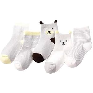 5 paar sokken Sokken 0-1-3-7Y Katoen Dierenpatroon Fade Free Soft Sokken (Color : Gray Bear, Size : 1-3 Years (11-13cm))
