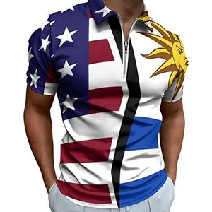 Amerikaanse en Uruguay vlag halve rits polo shirts voor mannen slim fit korte mouw T-shirt sneldrogend golf tops tees L