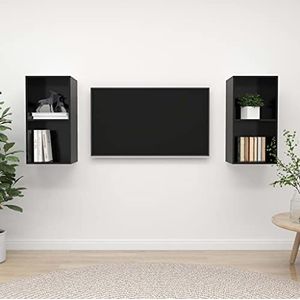 SMTSEC Wandgemonteerde tv-kasten 2 stuks hoogglans zwart ontworpen hout
