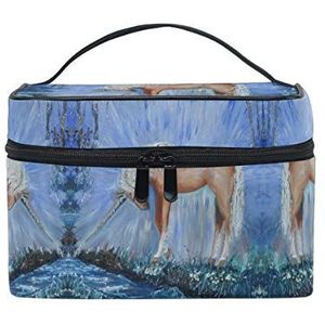 Schilderij blauw paard cosmetische tas organizer rits make-up tassen zakje toilettas voor meisjes vrouwen
