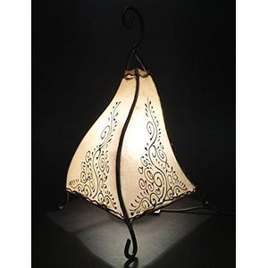 Oosterse tafellamp Rahaf 35cm lederen lamp Hennallamp | Marokkaanse kleine tafellampen van metaal, lampenkap van leer | Oosterse decoratie uit Marokko, kleur natuur