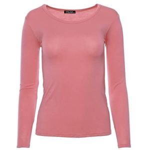 Easy Young Fashion Dames Basic Slim Fit shirt met lange mouwen met ronde hals uitsnijding