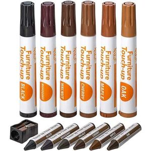 Meubelreparatieset Houten Markers - Set van 13 - Markers en Wax Sticks met puntenslijper Kit, voor vlekken, krassen, houten vloeren, tafels, bureaus, timmerlieden, bedposten, Touch Ups en Cover Ups- van Katzco