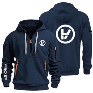 AHYAOFA Comfortabel sweatshirt met capuchon voor heren, 21 P.i.Lot.s, sportsweatshirt, lange mouwen, capuchon, halve ritssluiting, Marineblauw-3, 38-40 Alto